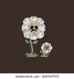 Pixel art sadly flower character.