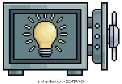 Pixel Art Safe Box With Lamp, Saved Idea Vault Vector Icon For 8bit Game On White Background