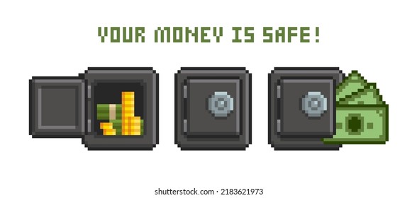 Pixel Art Safe Cash Money Vector: Vector có sẵn (miễn phí bản quyền