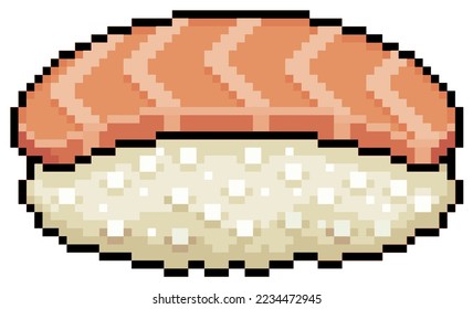 Romo de arte de Pixel nigiri sushi japonés icono vector de comida para juego de 8 bits sobre fondo blanco