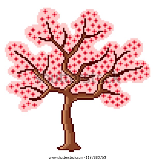 Pixel Art Sakura Tree Detailed Illustration: Vetor Stock (livre De