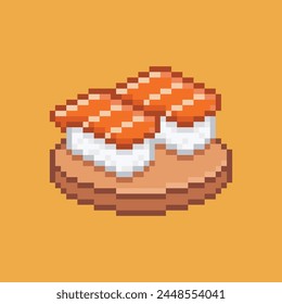 Pixel art salmón nigiri sushi comida japonesa Ilustración vectorial