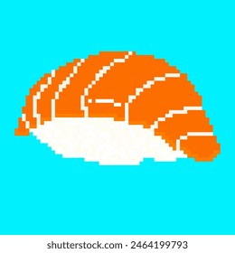 Pixel Arte de Salmón Sushi con Arroz en Fondo Azul Cielo para Elemento de Juego