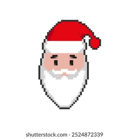 Pixel art Santa Claus hat icon in y2k style. Game Christmas or New Year attribute bit symbol. Vector illustration on white background