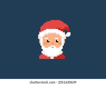 Pixel art Santa Claus. Vector 8 bit style retro illustration of Santa with beard. Isolated winter avatar.