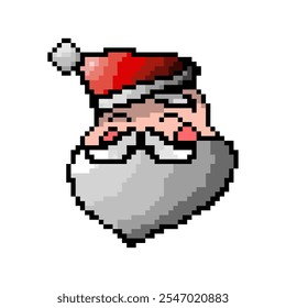 Pixel art Santa portrait detailed vector illustration isolated on transparent background. Christmas and New Year pixelated winter decoration. 8 bit retro style Xmas character
