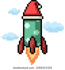 pixel art of santa rocket fly