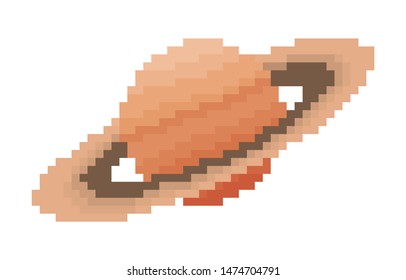 Pixel art Saturn on white background vector illustration