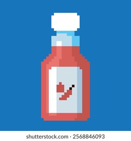 pixel art sauce bottle, vector illustration on isolated background.