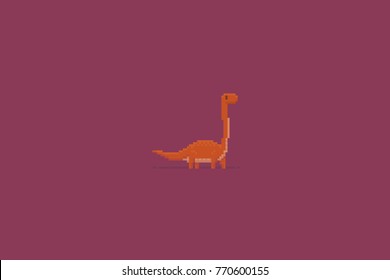 Pixel art sauropoda dinosaur on pink background