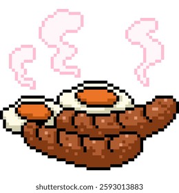 pixel art of sausage fried egg breakfast isolated background