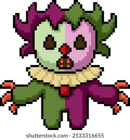 pixel art of scary horror clown isolated background