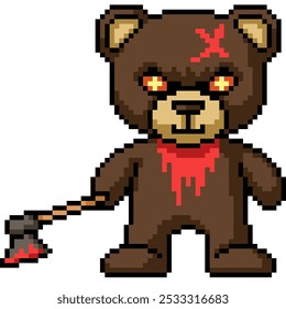 Pixel arte del oso asesino de miedo aislado fondo