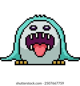 pixel art of scary penguin monster isolated background