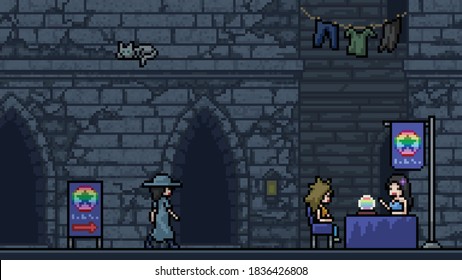 pixel art scene fortune teller alley