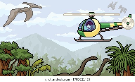 pixel art scene jurassic travel