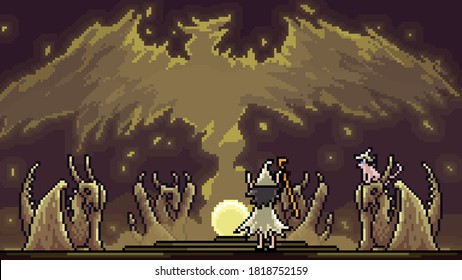 pixel art scene summon magic wizard