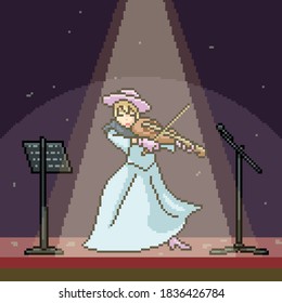 Pixel Art Scene Woman Playing Violin