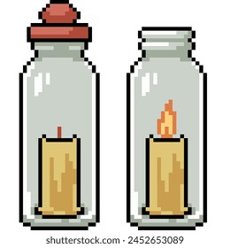 Pixel Art der Duftkerzenflasche isolierter Hintergrund