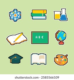 Pixel Art School Icons | Cute and Retro Education Set