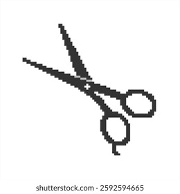 Pixel art of scissor. Pixelated scissor, barbershop logo.