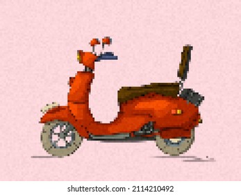 Pixel art scooter, vector illustration