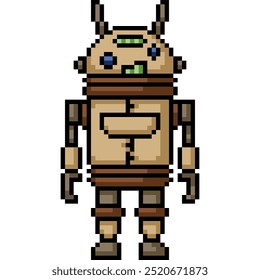 Pixel arte de chatarra de hierro robot aislado de fondo