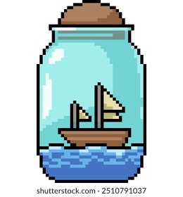 pixel art of sea sail ship jar isolated background