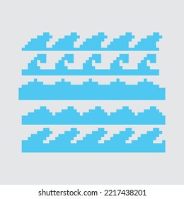 Pixel art. Sea waves element colection