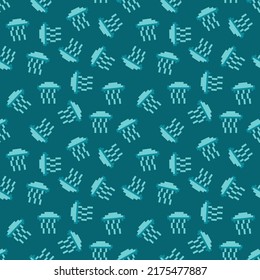 Pixel art seamless background with jellyfish . Vector sea pattern for fabric, paper and other