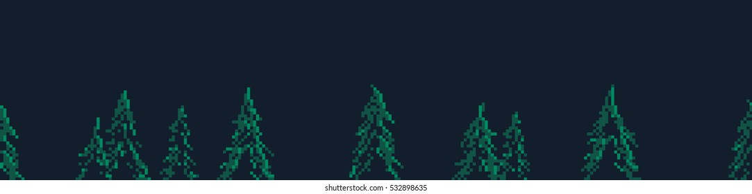 Pixel art seamless background with many spruce trees