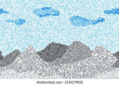 El arte de Pixel no tiene nada que ver. Montaña y nubes de día.