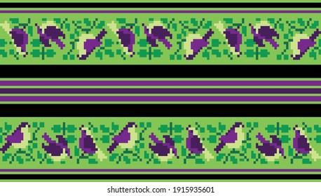 Pixel art seamless birds pattern vector illustration