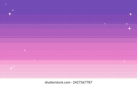 Pixel art seamless night sky background. Starry sparkles in the night sky. Pink and violet. Video game backdrop. Dawn or sunset. Copy space.