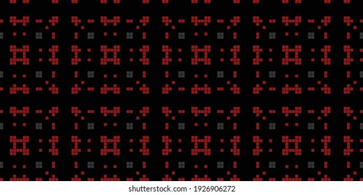 Pixel art seamless ornamental pattern, colors:   Black , grey, Firebrick