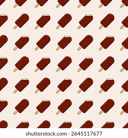 Pixel art seamless pattern with chocolate popsicles on sticks. Summer ice cream background in retro style. Vector illustration