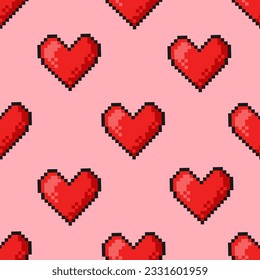 Pixel art of seamless pattern with hearts