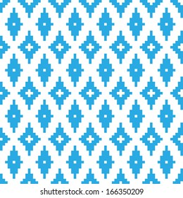 Pixel art. Seamless vector pattern with blue diamonds on white.