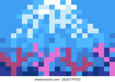 pixel art seascape underwater - rays of light squash the thickness of water and corals. illustration from square blocks for conceptual pixel game