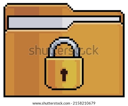 Pixel art secure document folder with padlock vector icon for 8bit game on white background
