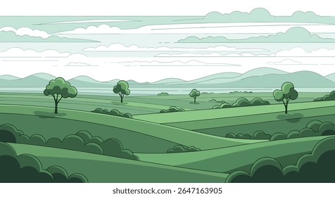 Pixel Art Sereno Campo Aberto Sob Céu Nublado