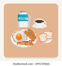 Conjunto de arte de píxeles del icono del desayuno.