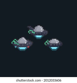 Pixel art set of cartoon ufo icon.