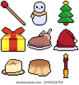 Pixel Art Set of Christmas Festa Objetos