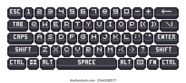 Pixel art set of computer keyboard illustration