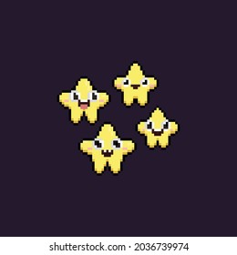 Pixel art set of cute cartoon star character.