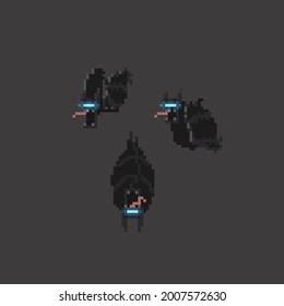Pixel art set of cyber bat character.