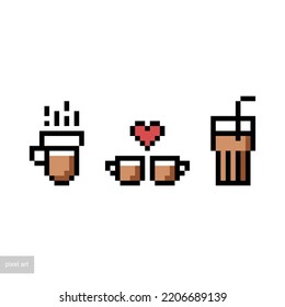 pixel art set of different coffee drinks