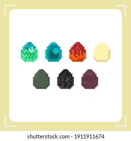 Pixel art set of dragon eggs icon illustration