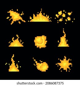 Pixel Art Set Of Fire Effects